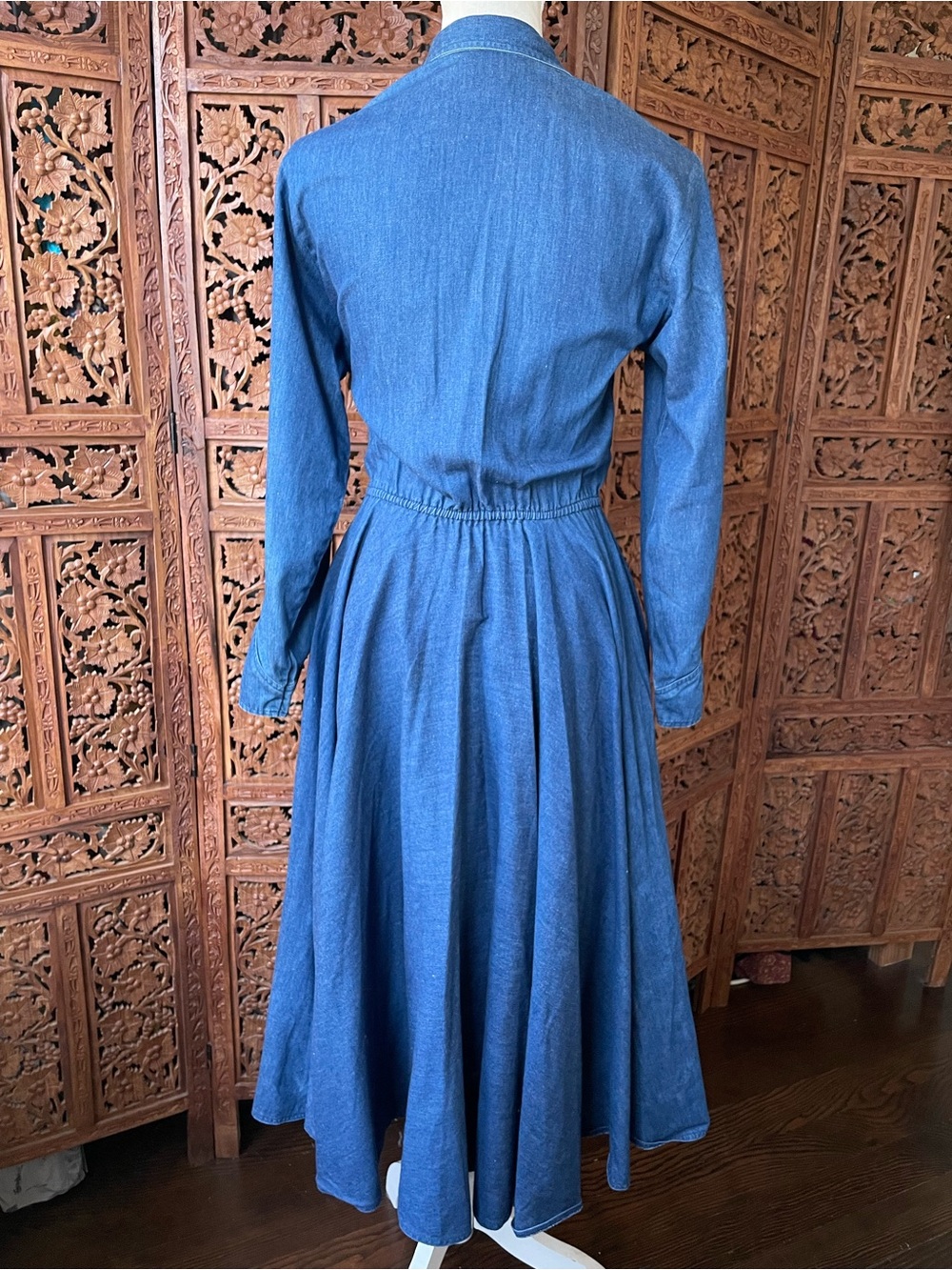 American Vintage Western Denim Jean Button-Front Midi Maxi Dress - Picture 16 of 16